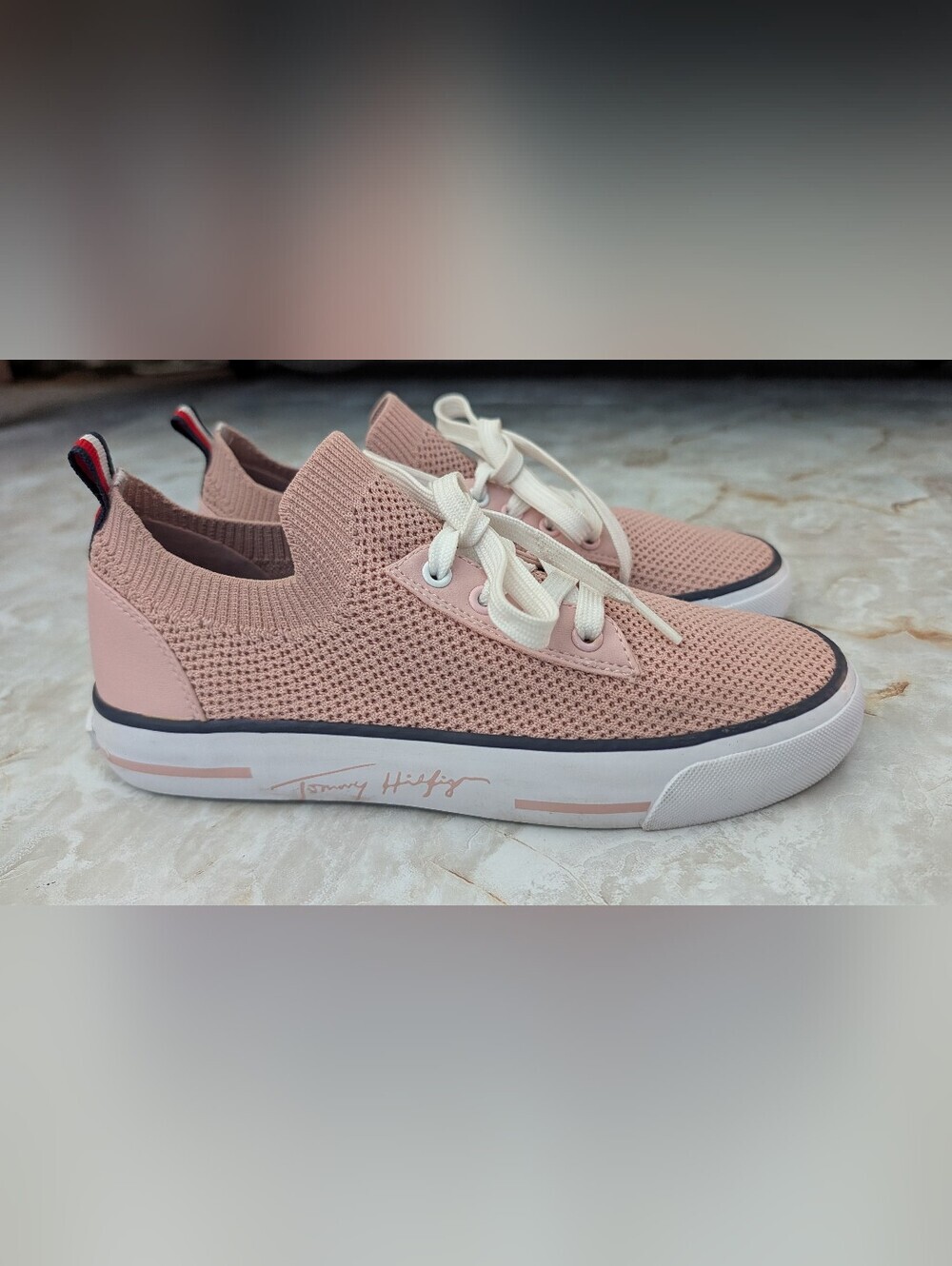 Tommy Hilfiger Knit Lace-Up Sneakers - Light Pink Woman's 6.5M
